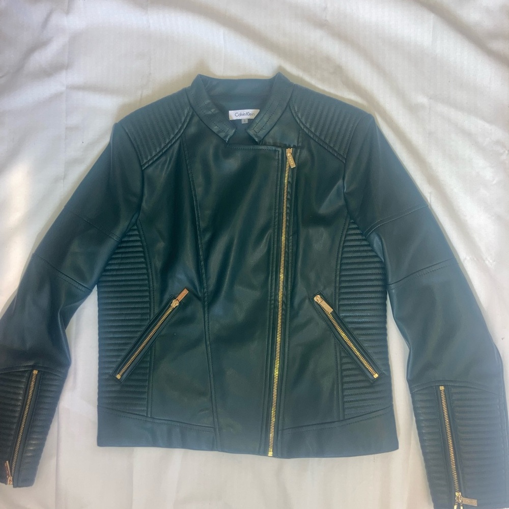 Green Calvin Klein Zip Up Faux Leather